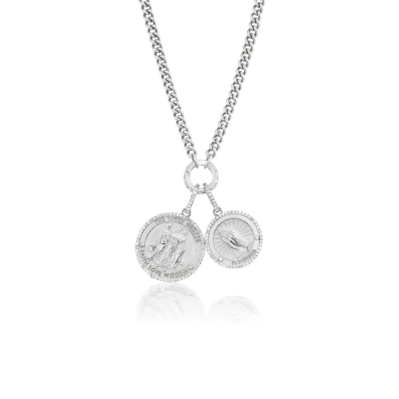 Women's necklaces glowing-accent-Three Graces and Blessings Medallions Necklace- 32"  N0003481