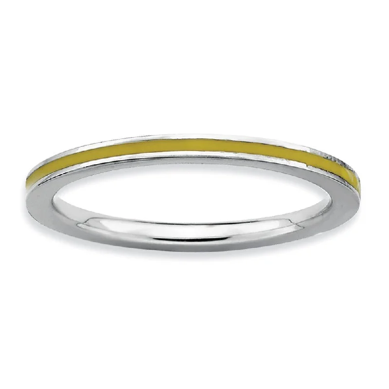 Women's rings quirky-design-1.5mm Sterling Silver Stackable Yellow Enameled Band