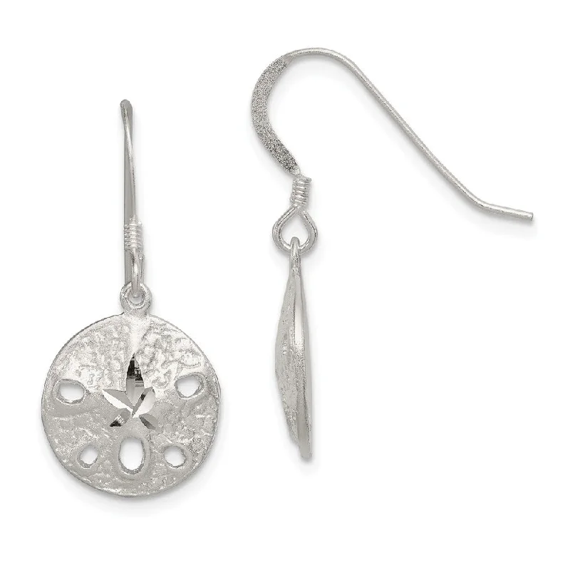 Women's earrings dainty-chain-12mm Diamond Cut Sand Dollar Dangle Earrings in Sterling Silver