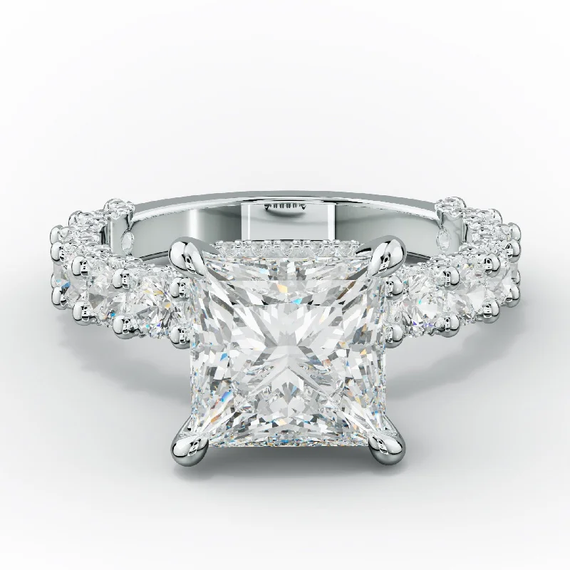 Women's engagement rings romantic-bezel-Savannah Princess Cut Diamond Engagement Ring With Accented Side stones