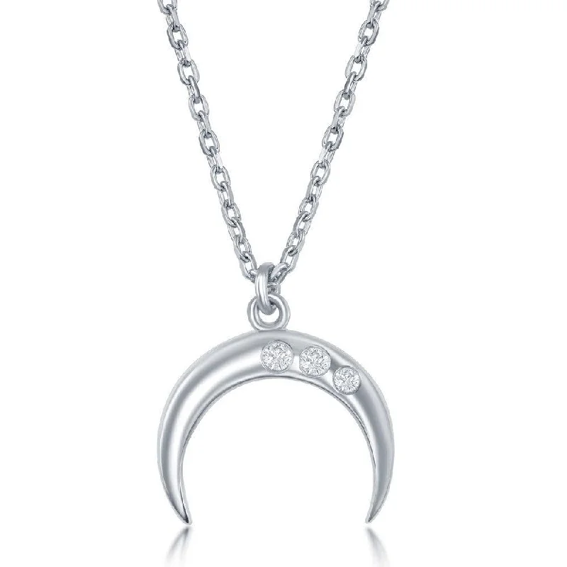 Women's necklaces gala-stone-Sterling Silver Diamond Italian Horn Necklace