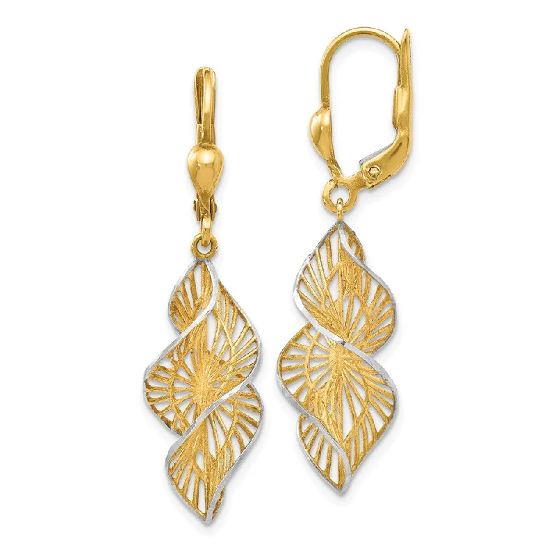 Women's earrings minimal-gold-Two Tone Spiral Dangle Earrings in 14k Yellow Gold & White Rhodium