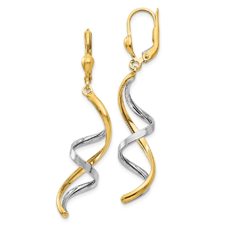 Women's earrings fine-bar-Spiral Lever Back Earrings in 14k Two-tone Gold