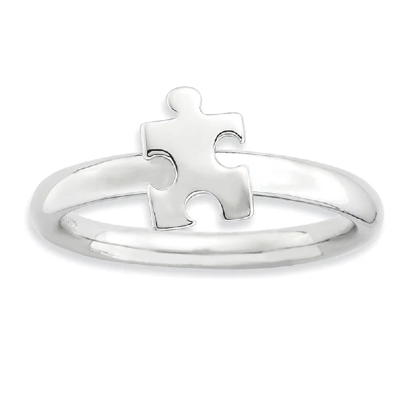 Women's rings rustic-silver-Silver Stackable Puzzle Piece Awareness Ring