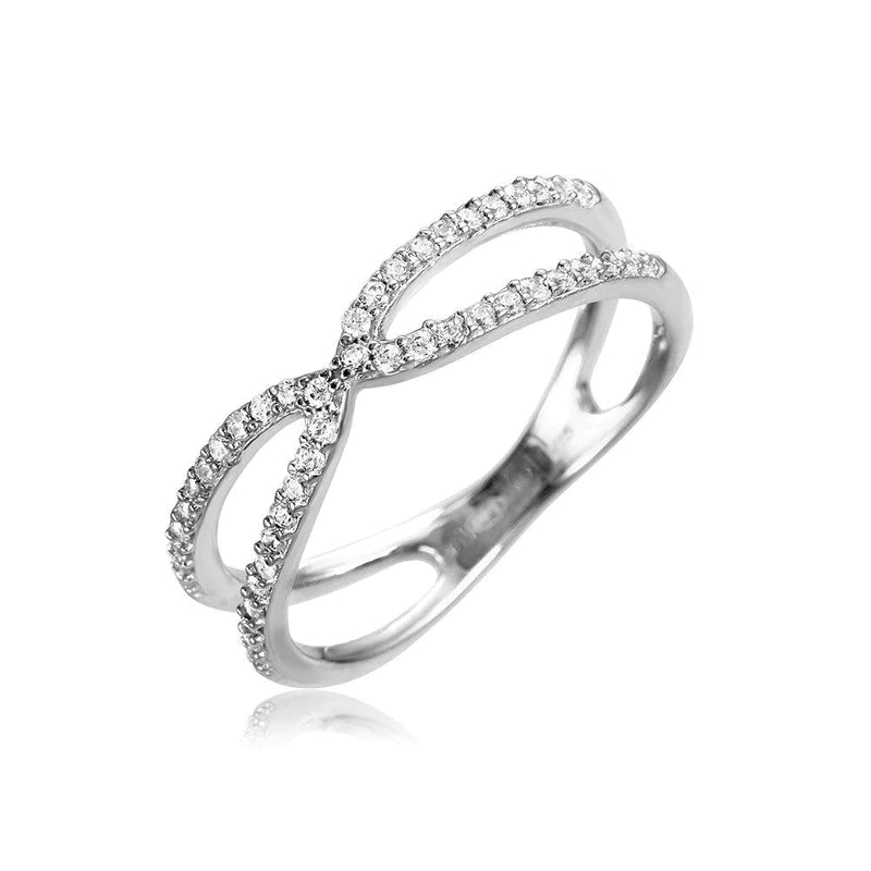 Women's rings crafted-detail-Silver 925 Rhodium Plated X Open Split Shank CZ Ring