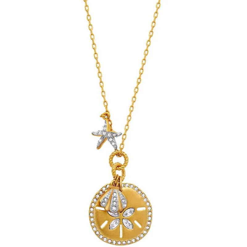 Women's necklaces Victorian-charm-Swarovski Women's Necklace - Ocean 23K Yellow Gold Coin Shape Pendant | 5492274