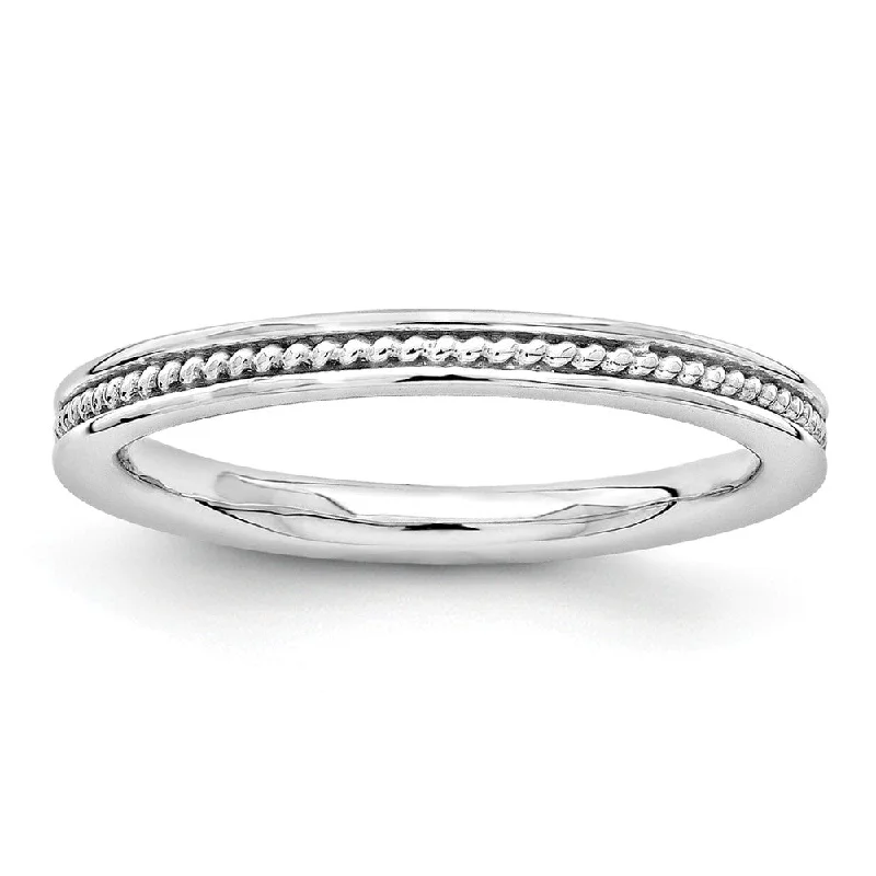 Women's rings agate-slice-2.25mm Sterling Silver Stackable Rhodium Plated Channeled Band