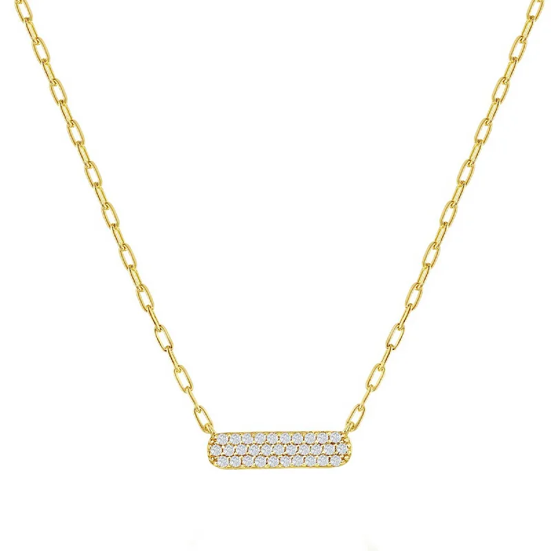 Women's necklaces festive-shine-Classic Women's Necklace - Gold Plated Sterling Silver Small CZ Bar Design | M-6980-GP