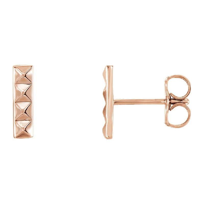 Women's earrings tiny-hoop-2.5mm x 9mm (3/8 Inch) 14k Rose Gold Small Pyramid Bar Earrings