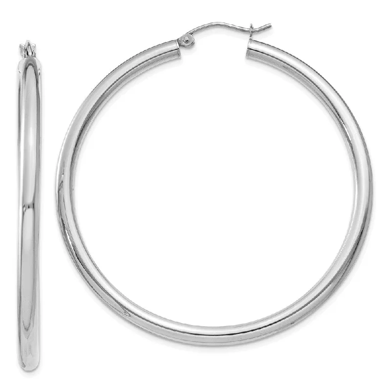 Women's earrings tiny-crystal-3mm x 50mm 14k White Gold Classic Round Hoop Earrings