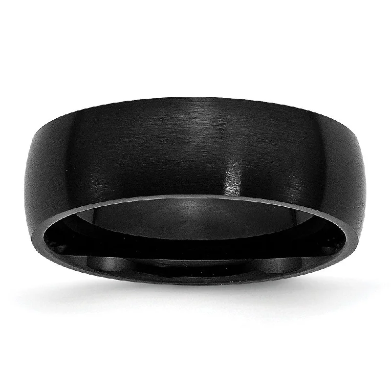 Women's rings heartfelt-Men's 7mm Black Plated Stainless Steel Brushed Domed Band