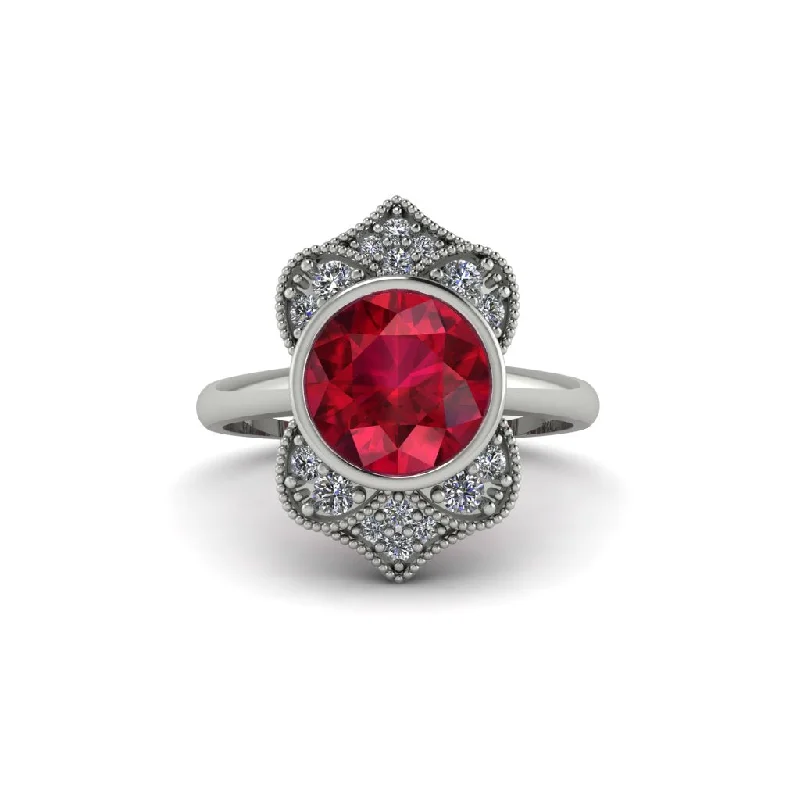 Women's engagement rings dainty-filigree-Ruby Bezel Vintage-Inspired Engagement Ring - Olive No. 12