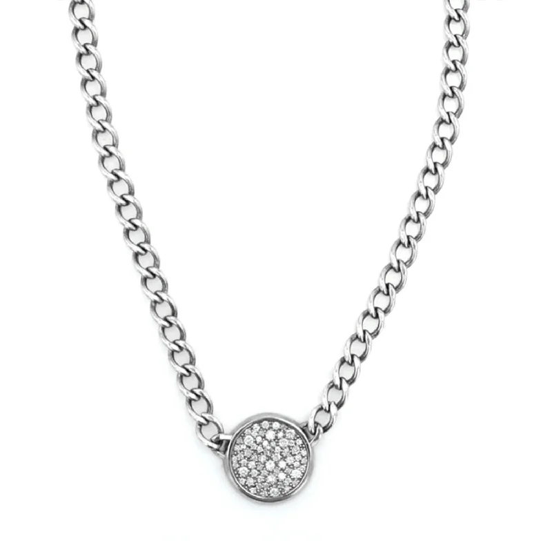 Women's necklaces rose-petal-Round Diamond Cobblestone Pendant Necklace - 18"  N0003108