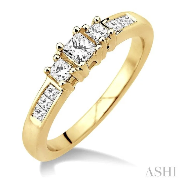 Women's engagement rings radiant-carve-1/2 Ctw Nine Stone Princess Cut Diamond Engagement Ring in 14K Yellow Gold