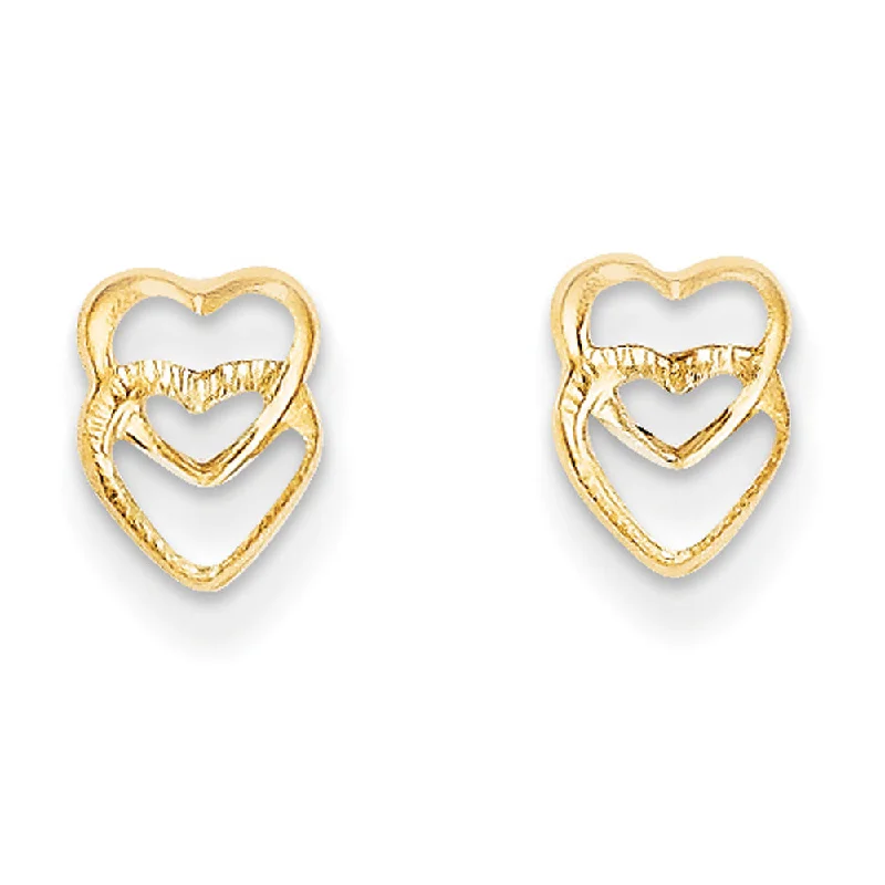 Women's earrings sleek-hoop-Kids Small Stacked Open Hearts Post Earrings in 14k Yellow Gold