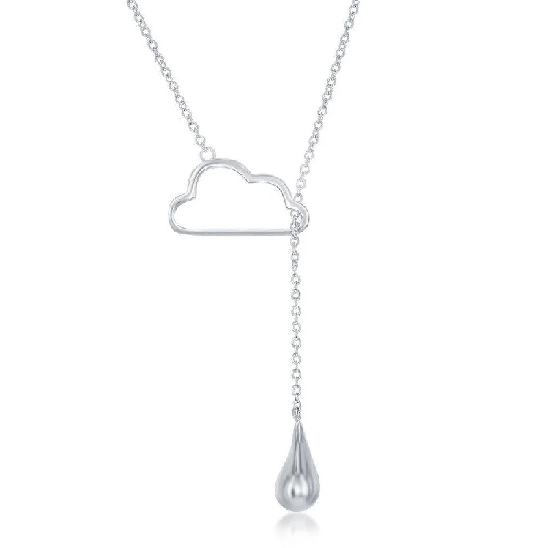 Women's necklaces soft-hue-Sterling Silver Cloud and Hanging Raindrop Necklace