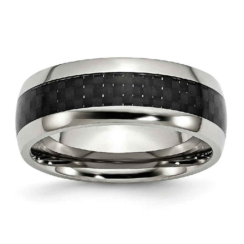 Women's rings hand-brushed-Stainless Steel and Black Carbon Fiber 8mm Comfort Fit Band