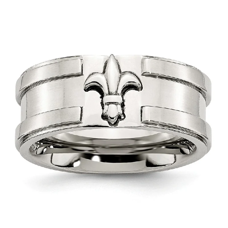 Women's rings ornate-Stainless Steel Fleur-de-lis 10mm Comfort Fit Band