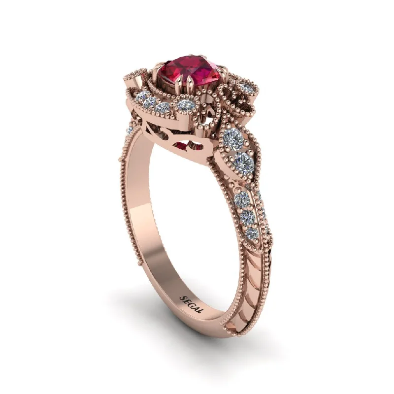 Women's engagement rings everlasting-cut-Ruby Vintage Filigree Cushion Cut Engagement Ring - Elaina No. 11