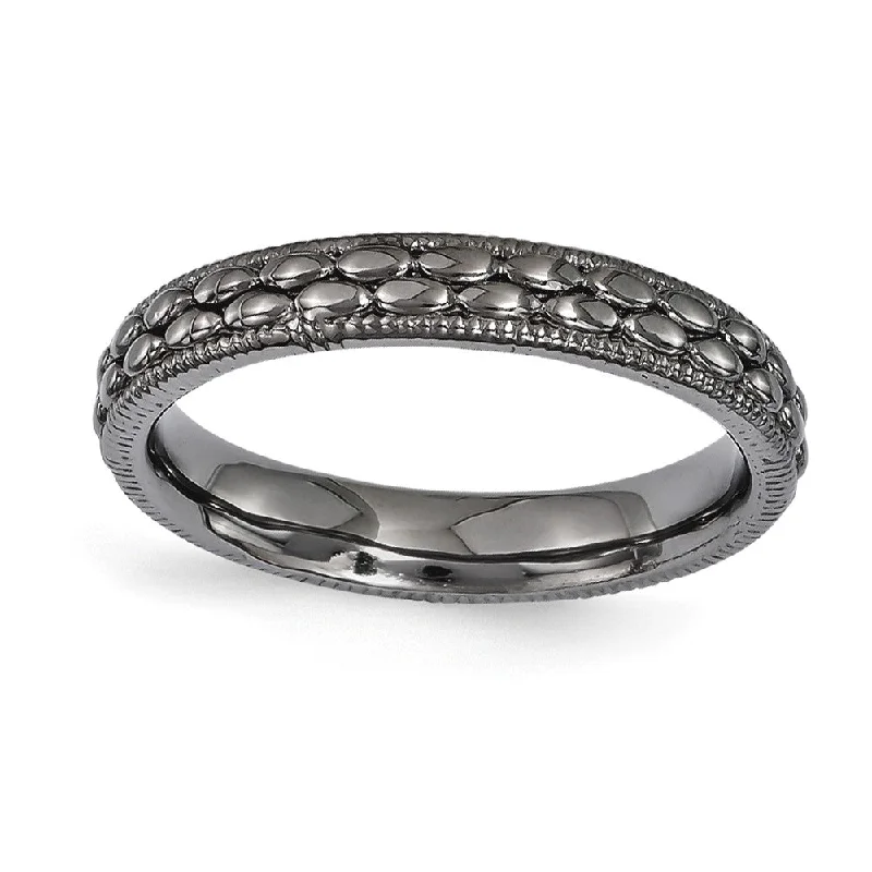 Women's rings lasting-chic-3.5mm Black Plated Sterling Silver Stackable Patterned Band