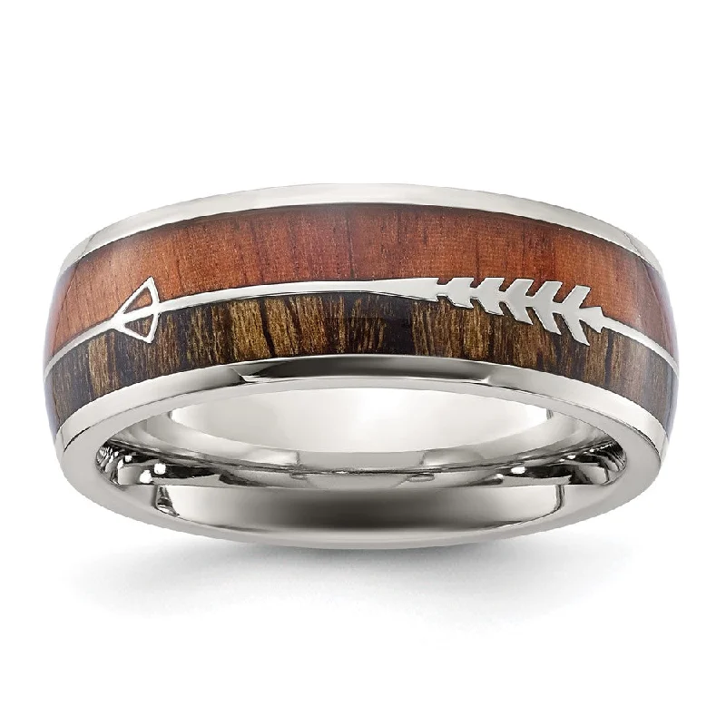 Women's rings dainty-present-Men's 8mm Stainless Steel Wood & Enamel Inlay Arrow Design Domed Band