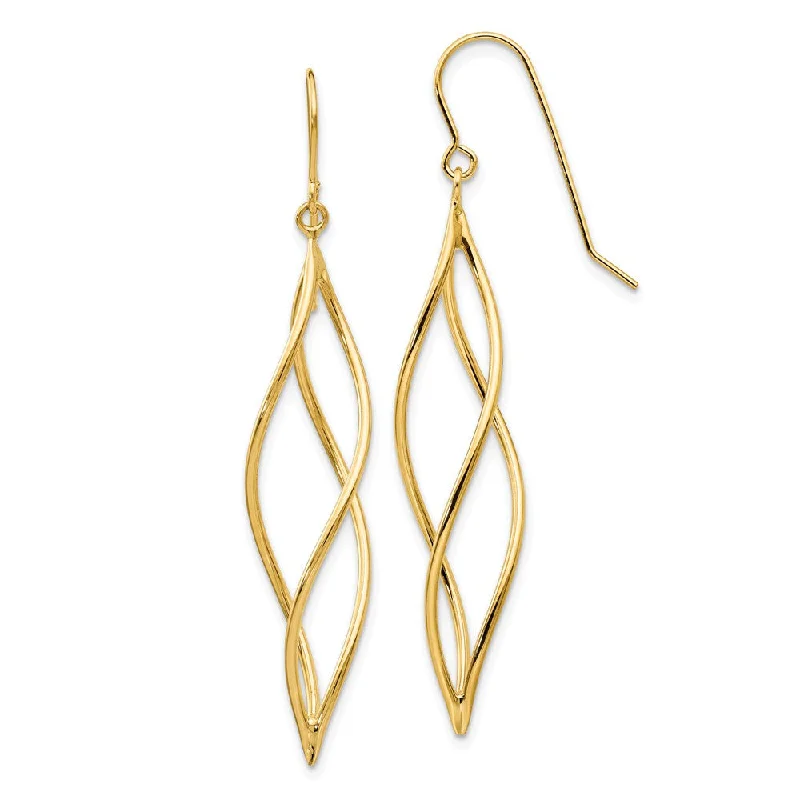 Women's earrings polished-pearl-Long Twisted Dangle Earrings in 14k Yellow Gold