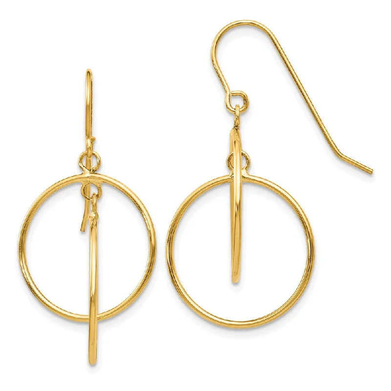 Women's earrings small-drop-Double Circle Dangle Earrings in 14k Yellow Gold