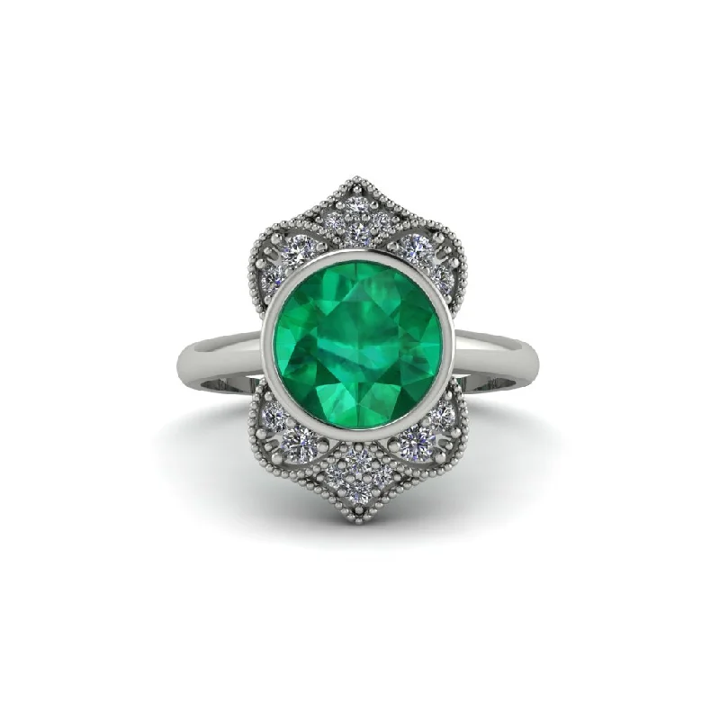 Women's engagement rings hand-sculpted-Emerald Bezel Vintage-Inspired Engagement Ring - Olive No. 6