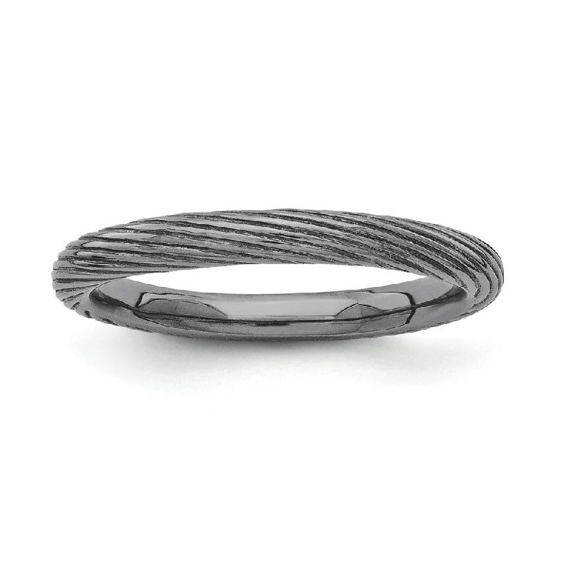 Women's rings bold-edge-2.5mm Textured Black Plated Sterling Silver Stackable Band