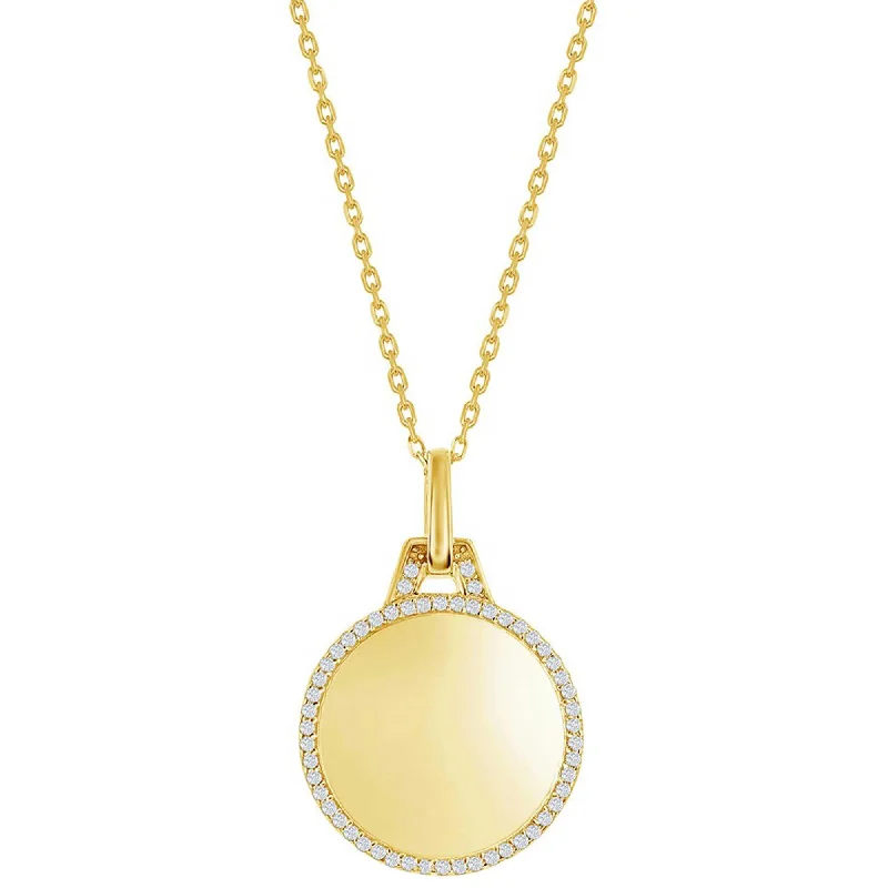 Women's necklaces draped-chain-Classic Women's Necklace - Gold Plated Polished Circle with CZ Border | M-7038-GP