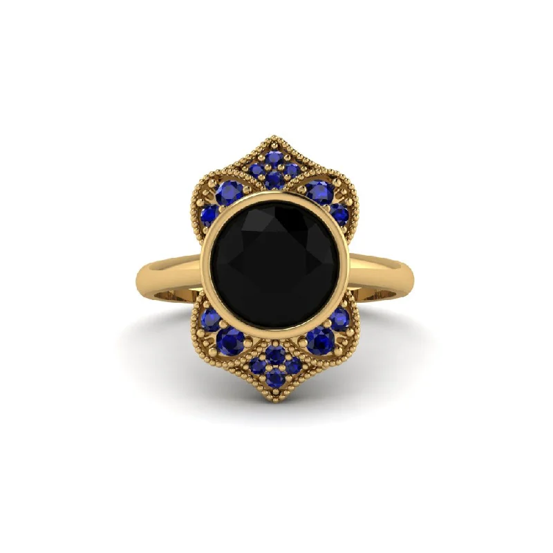 Women's engagement rings sculpted-twist-Black Diamond Bezel Vintage-Inspired Engagement Ring - Olive No. 67