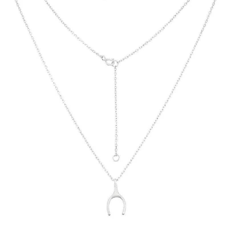 Women's necklaces wispy-chain-Sterling Silver Matte Wishbone Design Necklace