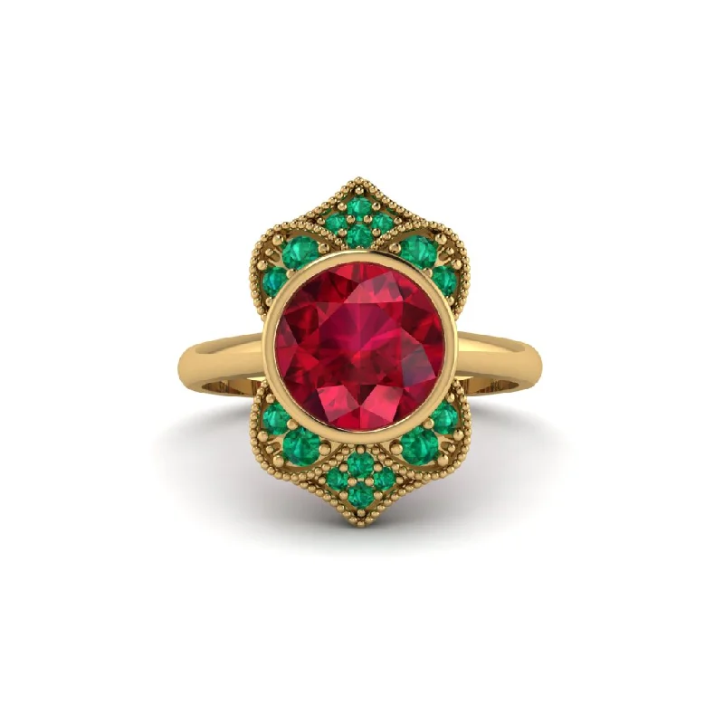 Women's engagement rings ornate-luxe-Ruby Bezel Vintage-Inspired Engagement Ring - Olive No. 25