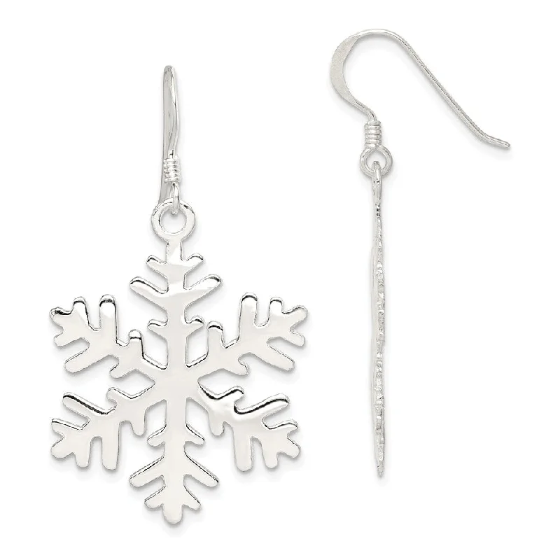 Women's earrings polished-chain-Sterling Silver Polished and Full Snowflake Dangle Earrings - 1 Inch