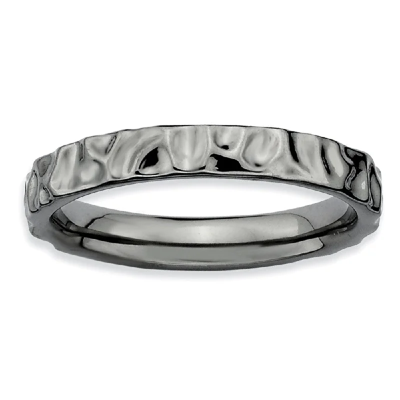 Women's rings chunky-metal-3.25mm Black Plated Sterling Silver Stackable Hammered Polished Band