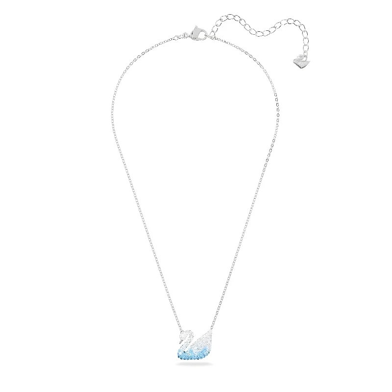 Women's necklaces luxe-platinum-Swarovski Women's Pendant Necklace - Swan Medium Blue and White Crystals | 5633856