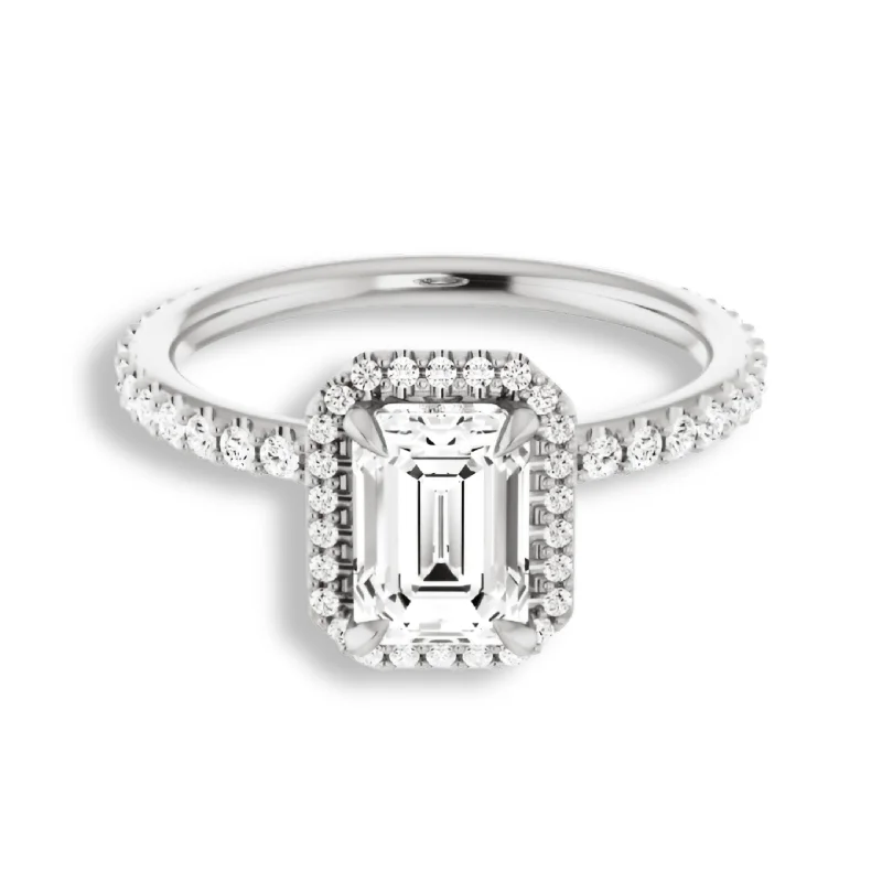 Women's engagement rings subtle-luxe-Emerald Cut Diamond Halo Engagement Ring