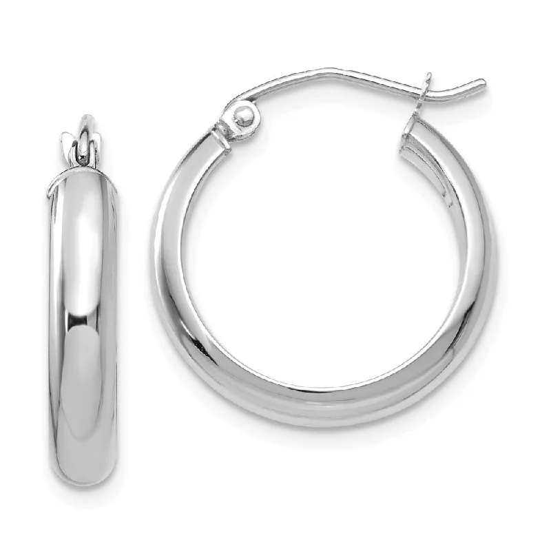 Women's earrings simple-silver-3.75mm x 20mm Polished 14k White Gold Domed Round Tube Hoop Earrings