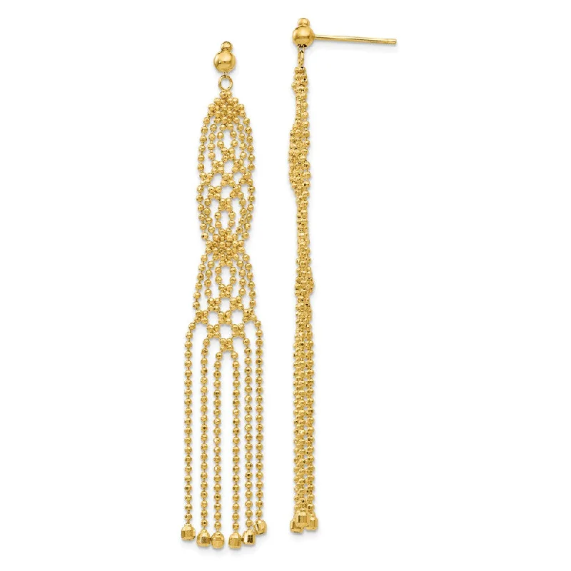 Women's earrings simple-drop-Beaded Fringe Chandelier Post Earrings in 14k Yellow Gold