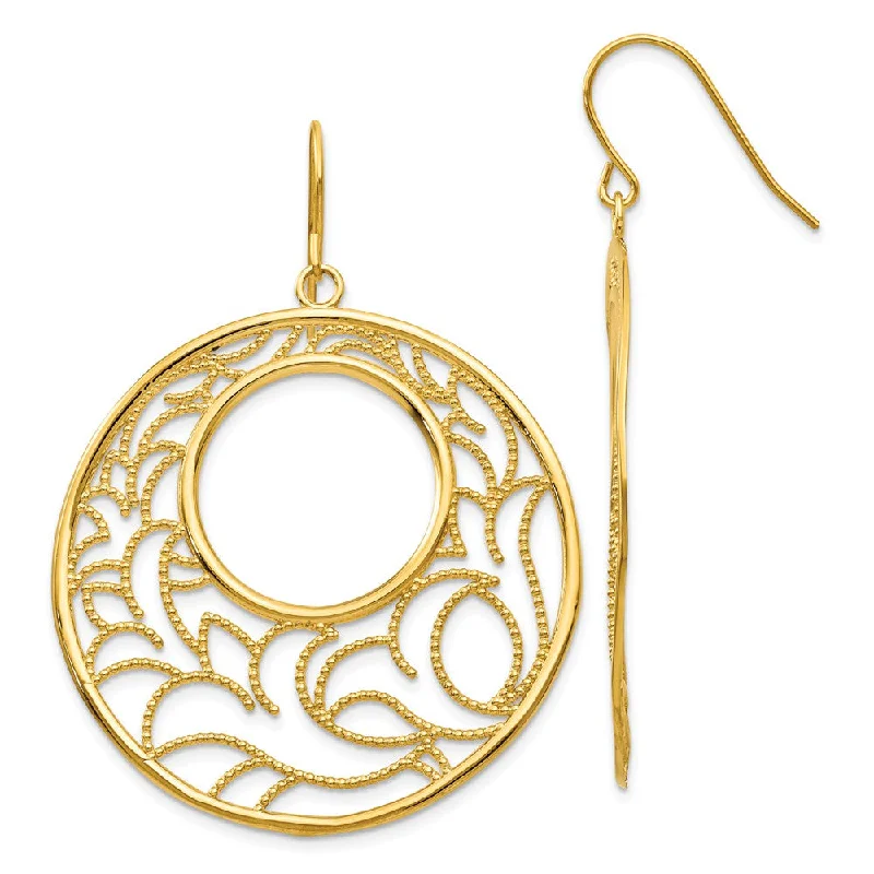 Women's earrings micro-gem-40mm Filigree Circle Earrings in 14k Yellow Gold