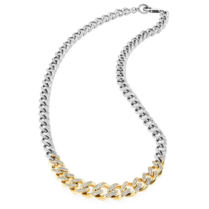 Women's necklaces shimmering-gold-14K Pave Diamond & Silver Tapered Links Curb Chain Necklace - 18"  NMM00012