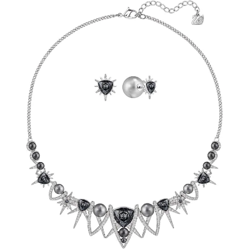 Women's necklaces playful-design-Swarovski Women's Necklace Set - Fantastic Gray & Clear Crystal | 5259472