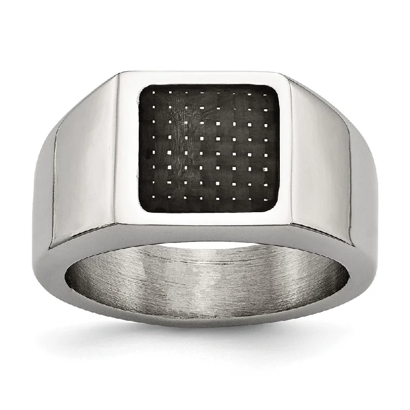 Women's rings faint-glow-Men's 11mm Stainless Steel & Black Carbon Fiber Signet Tapered Ring