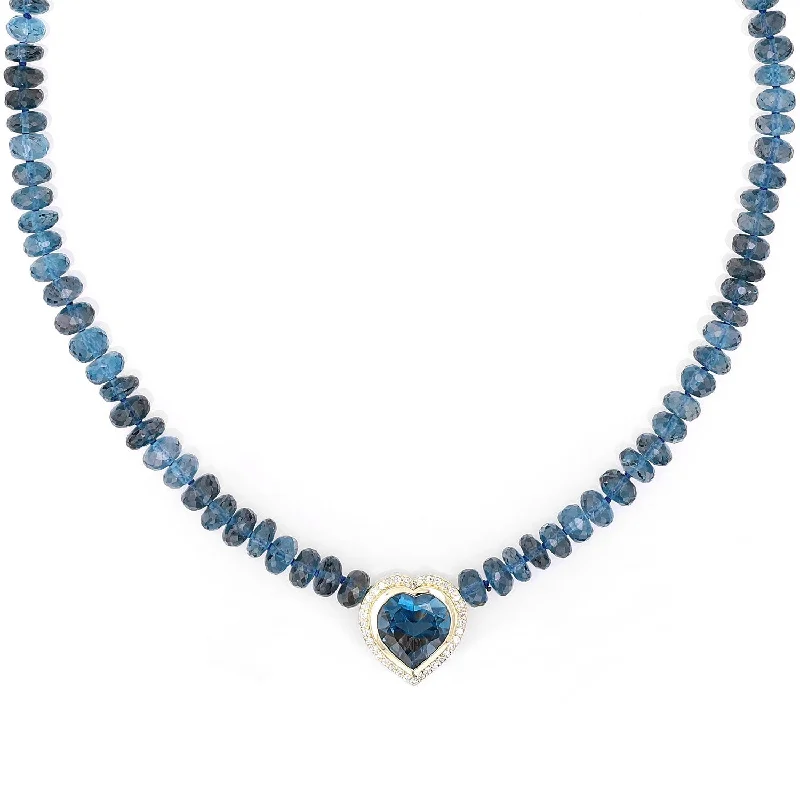 Women's necklaces satin-silver-14K London Blue Topaz Diamond Heart Knotted Necklace  NG002568