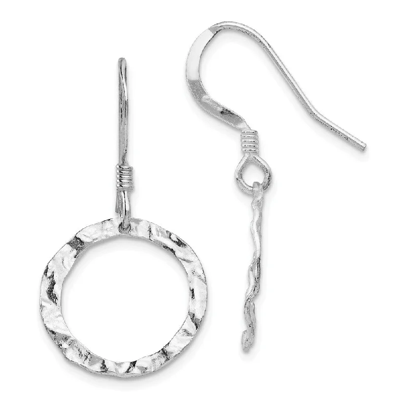 Women's earrings minimal-gold-16mm Textured Open Circle Dangle Earrings in Sterling Silver