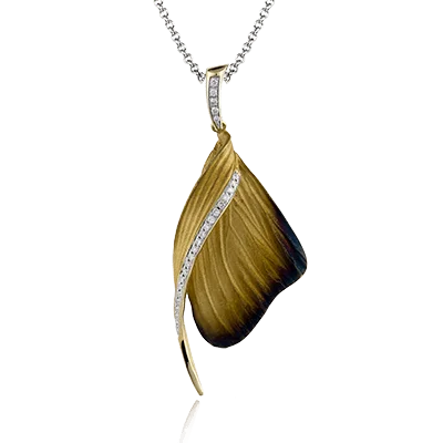 Women's necklaces amber-glow-Fallen Leaves Pendant Necklace in 18k Gold with Diamonds DP171