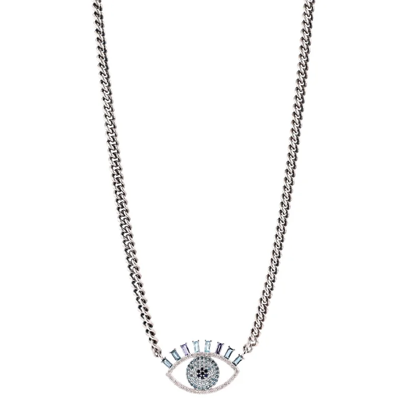 Women's necklaces romantic-accent-Open Eye Topaz and Tanzanite Evil Eye Necklace N0002731