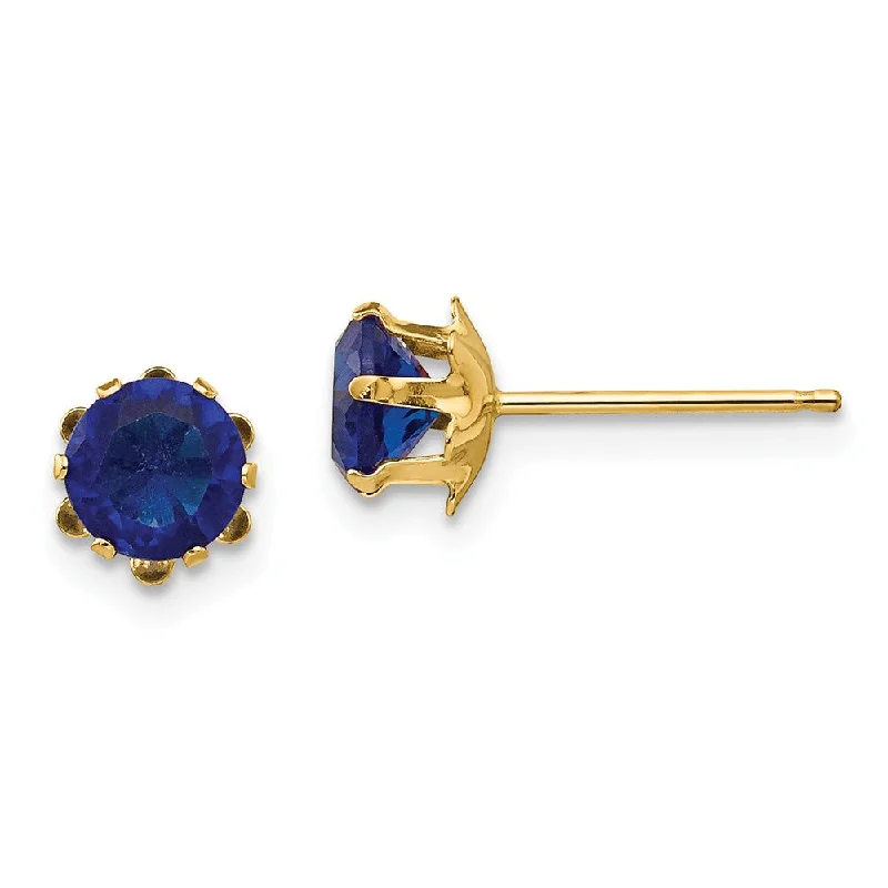 Women's earrings sleek-gem-Kids 5mm Synthetic Sapphire Birthstone 14k Yellow Gold Stud Earrings