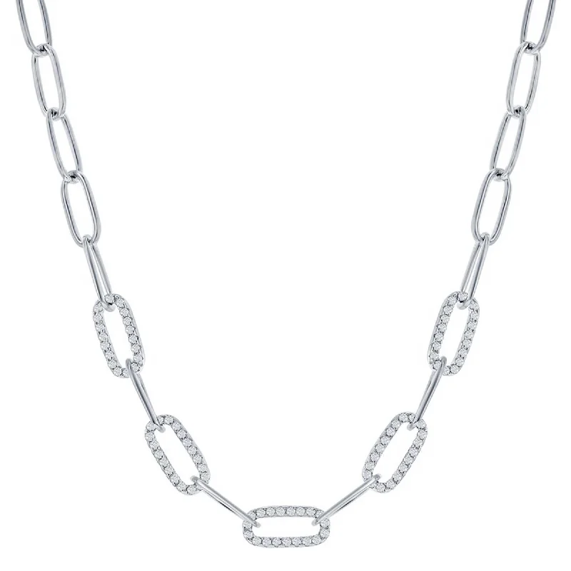 Women's necklaces radiant-gemstone-Classic Women's Necklace - Sterling Silver 5mm White CZ Paperclip Design | M-7000