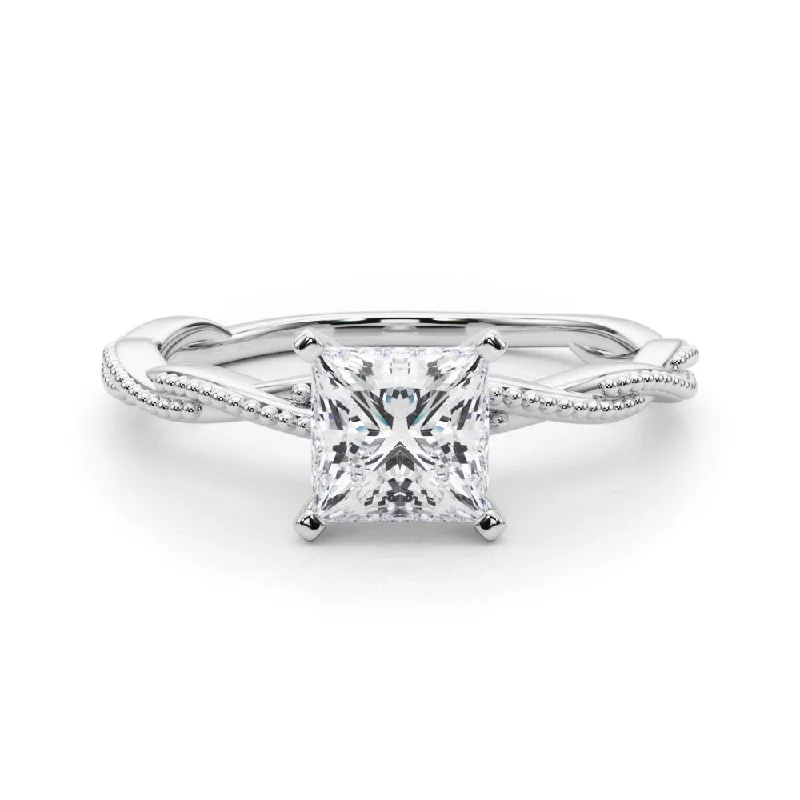 Women's engagement rings dainty-filigree-Anastasia Twisted Vine Princess Diamond Solitaire Engagement Ring